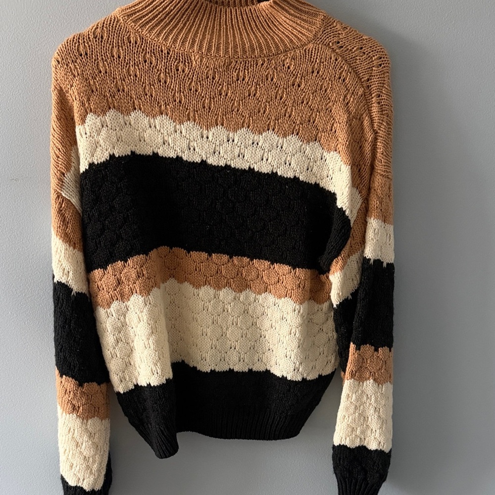 Mine Cowl Neck Sweater - Black, Cream, and Brown